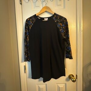 LuLaRoe Black Top with Blue Floral Sleeves